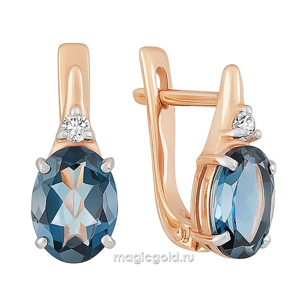 Золотые серьги с топазом и фианитом № 164364