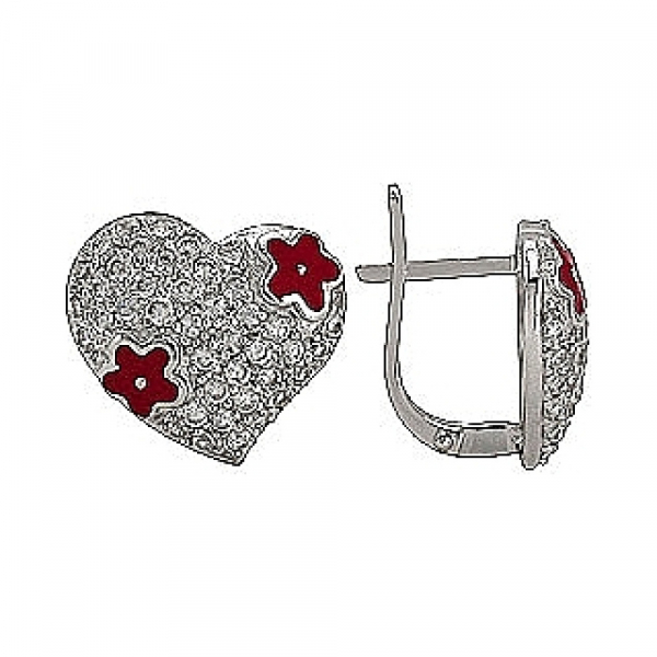 Серебряные серьги с фианитом и эмалью № 75205