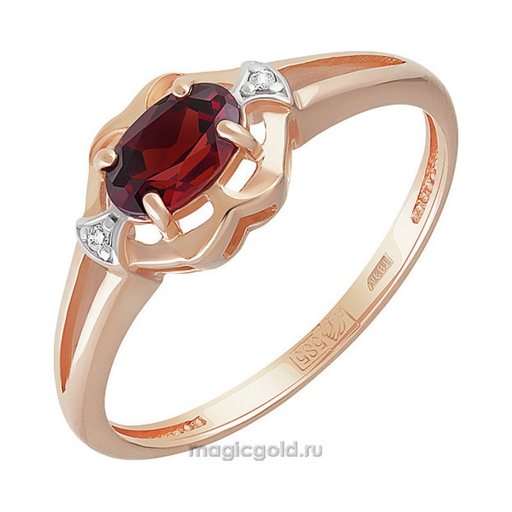 Золотое кольцо с гранатом и фианитом № 159595