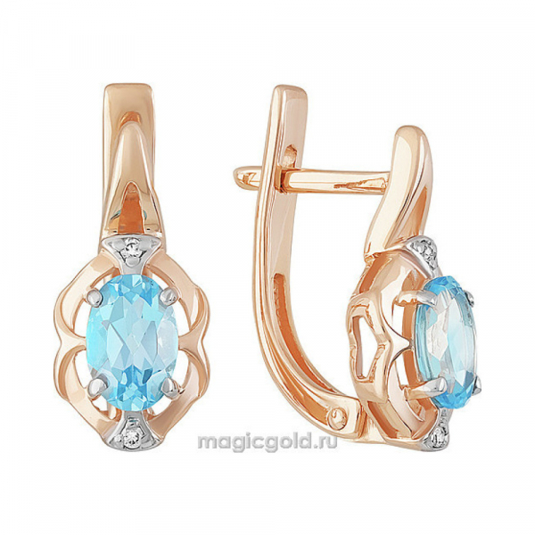 Золотые серьги с топазом и фианитом № 159613