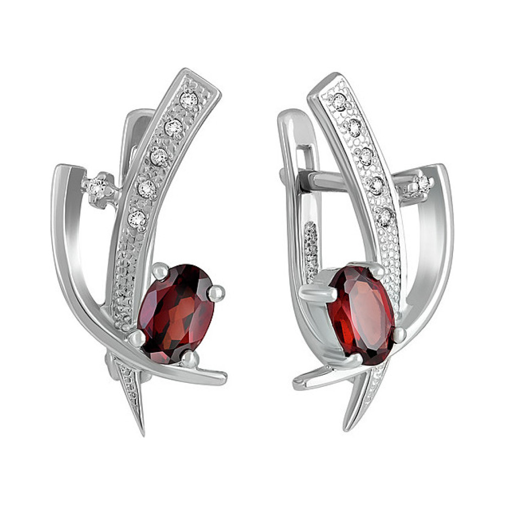 Серебряные серьги с гранатом и фианитом № 134543