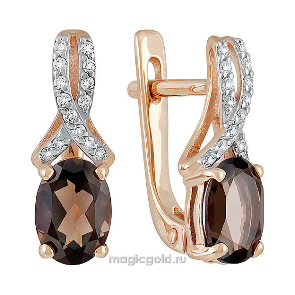 Золотые серьги с раухтопазом и фианитом № 139839