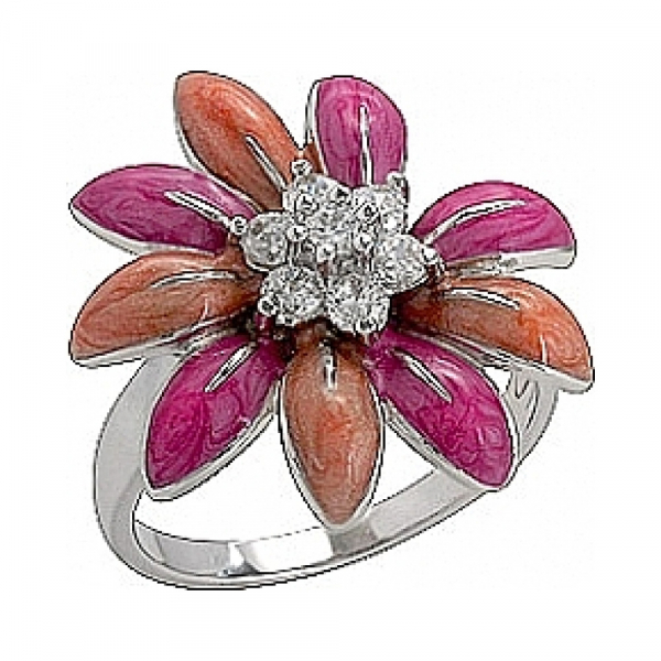 Серебряное кольцо с фианитом и эмалью № 75138