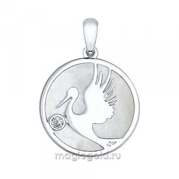 Серебряная подвеска с перламутром и фианитом № 159353