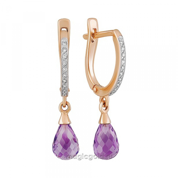 Золотые серьги с аметистом и фианитом № 162998