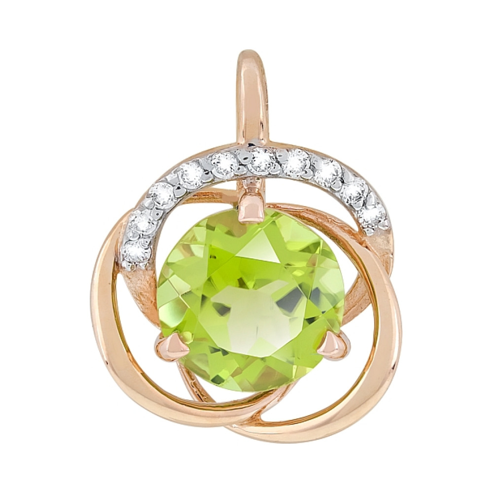 Золотая подвеска с хризолитом и фианитом № 119153