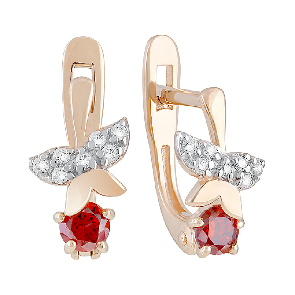 Золотые серьги с фианитами № 129233