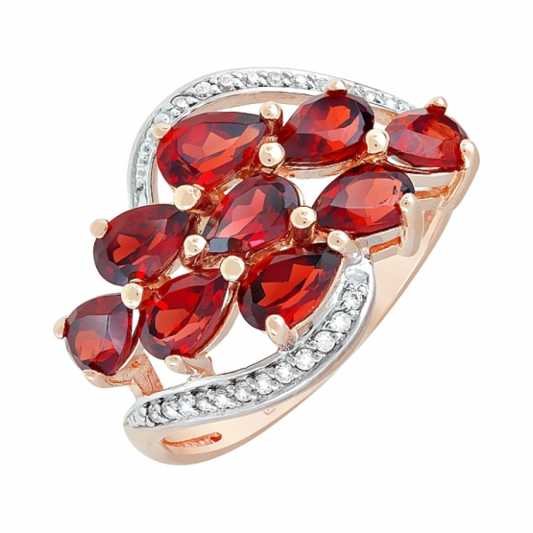 Золотое кольцо с гранатом и фианитом № 119596