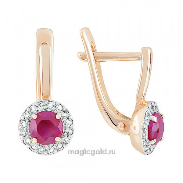 Золотые серьги с бриллиантом и рубином № 113608