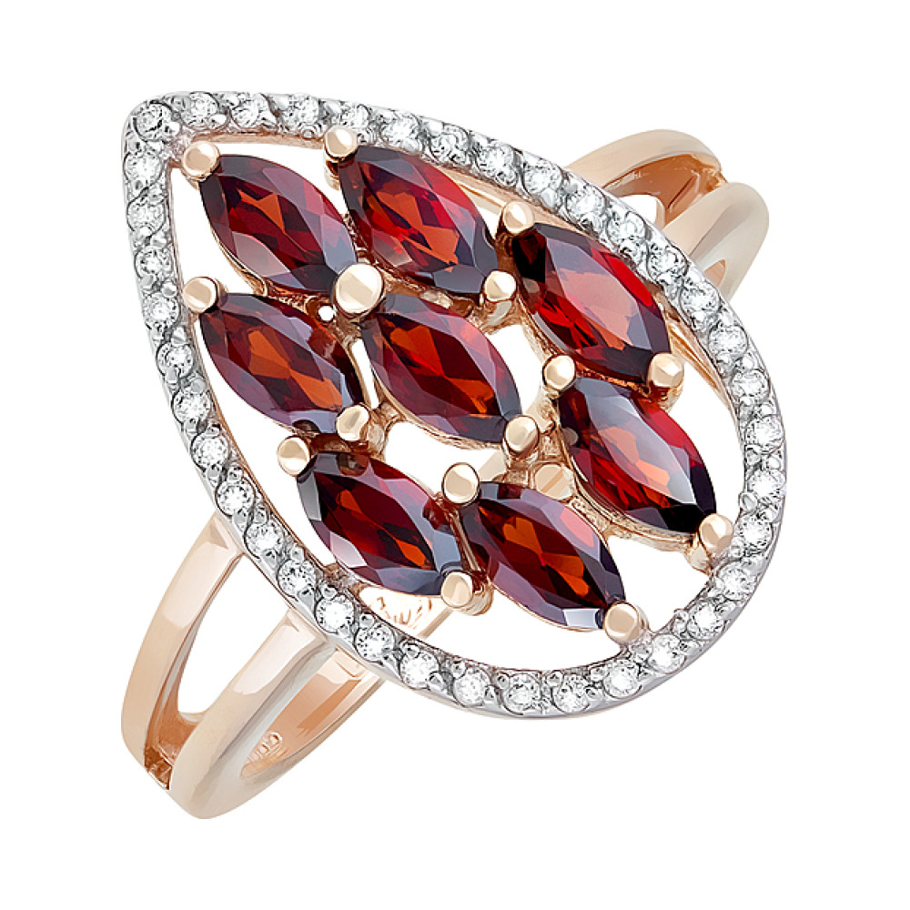 Золотое кольцо с гранатом и фианитом № 123076