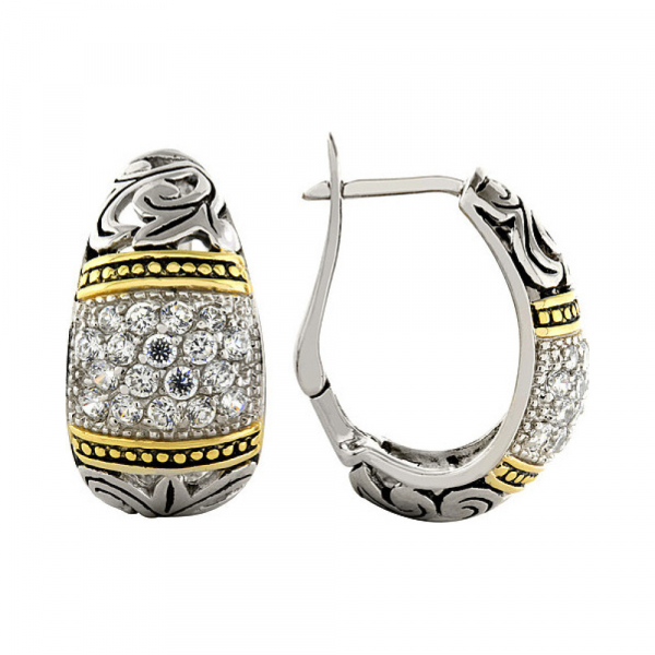 Серебряные серьги с фианитом и золотым покрытием № 95164