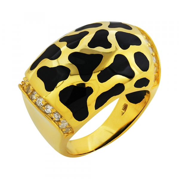 Серебряное кольцо с фианитом и кауч. вставками золот покрыт № 99375