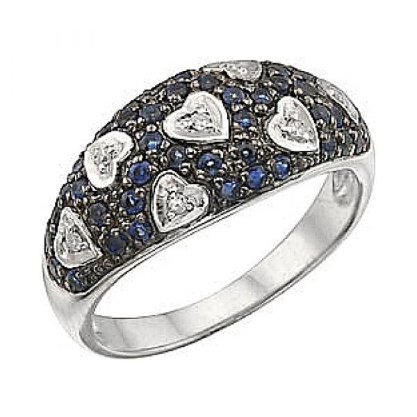 Золотое кольцо с бриллиантом и сапфиром № 29093