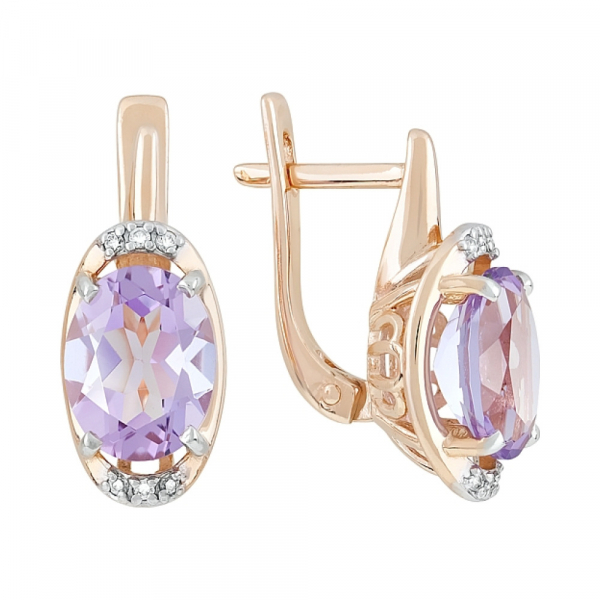 Золотые серьги с аметистом и фианитом № 120317
