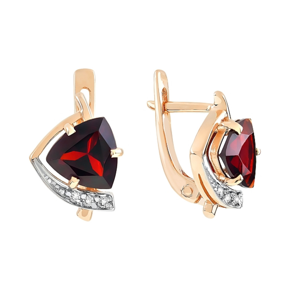 Золотые серьги с гранатом и фианитом № 83768