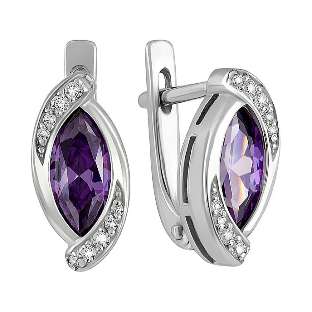 Серебряные серьги с фианитом № 132982