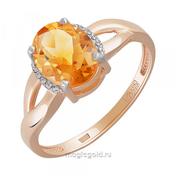 Золотое кольцо с цитрином и фианитом № 162048