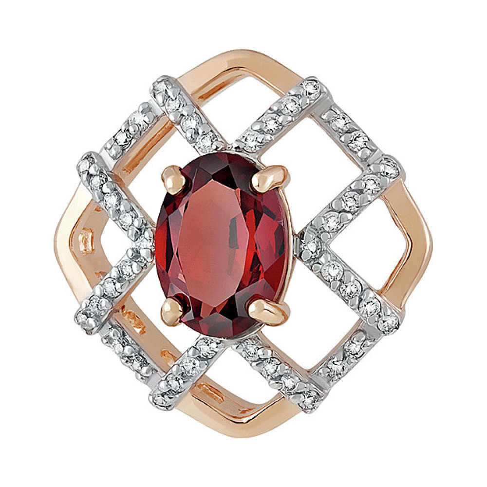 Золотая подвеска с гранатом и фианитом № 135518