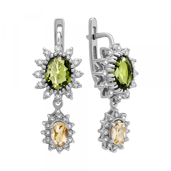 Серебряные серьги с цитрином , алпанитом и фианитом № 134560