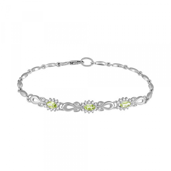 Серебряный браслет с хризолитом и фианитом № 134141