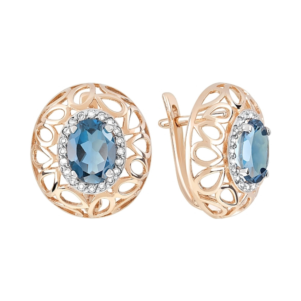 Золотые серьги с топазом и фианитом № 120002