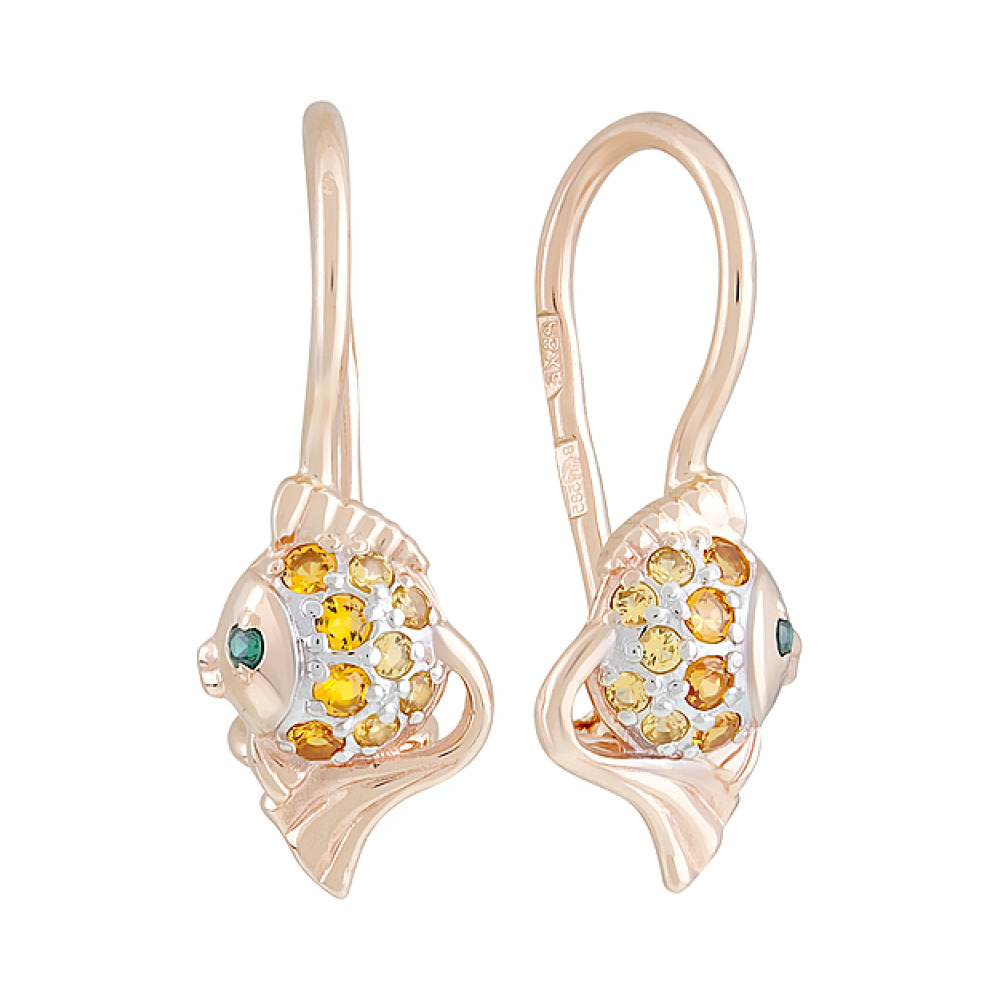 Золотые серьги с фианитами № 127367