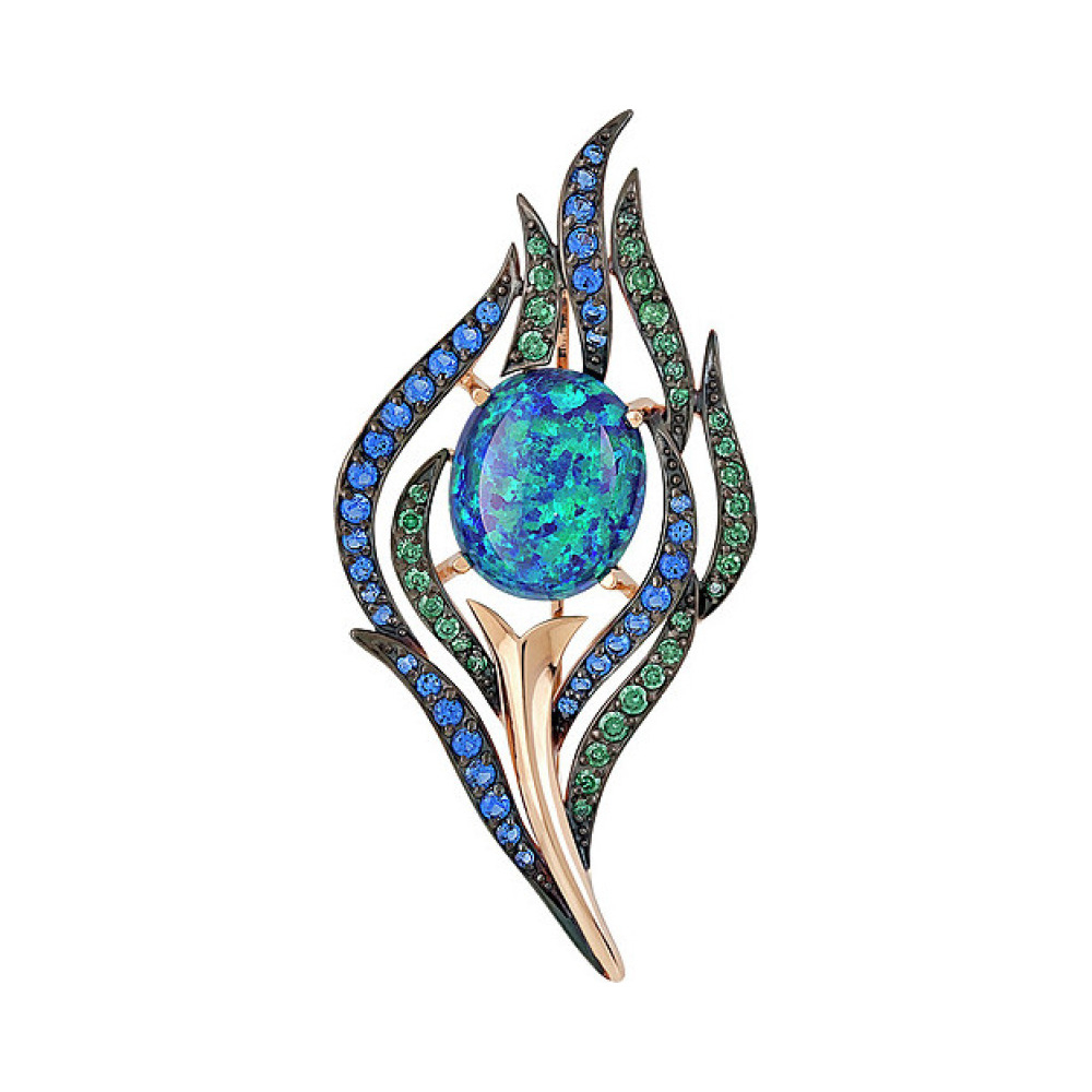 Золотая брошь с имит.опала и фианитом № 137676