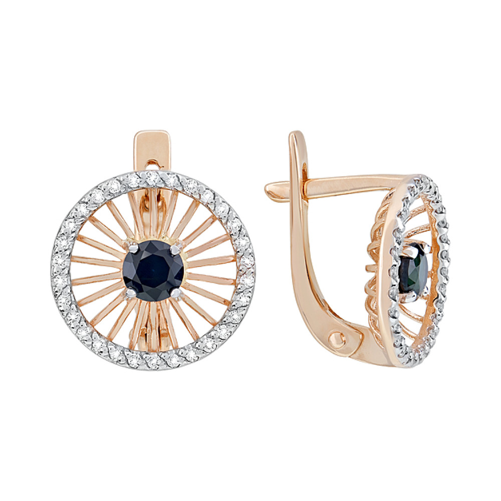 Золотые серьги с бриллиантом и сапфиром № 116598