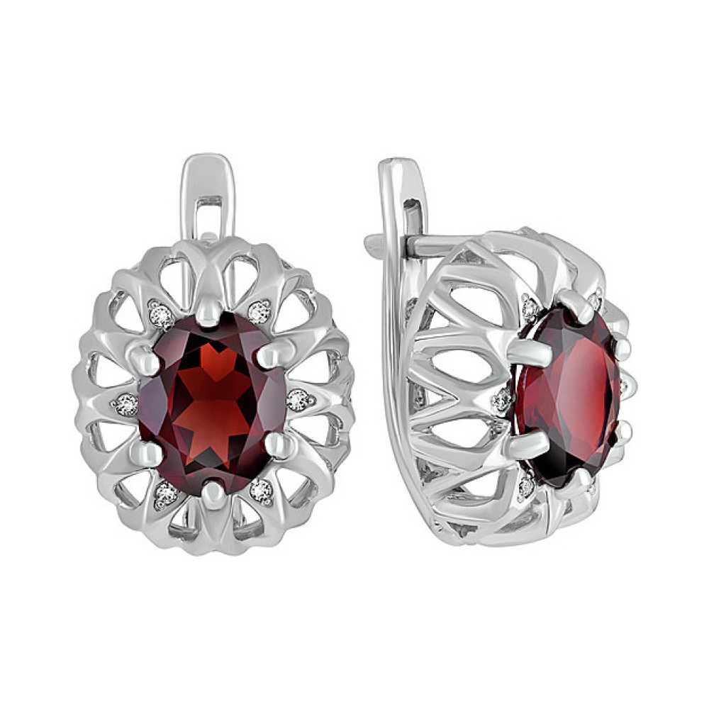 Серебряные серьги с гранатом и фианитом № 134540