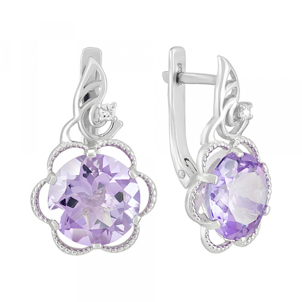 Серебряные серьги с аметистом и фианитом № 123238
