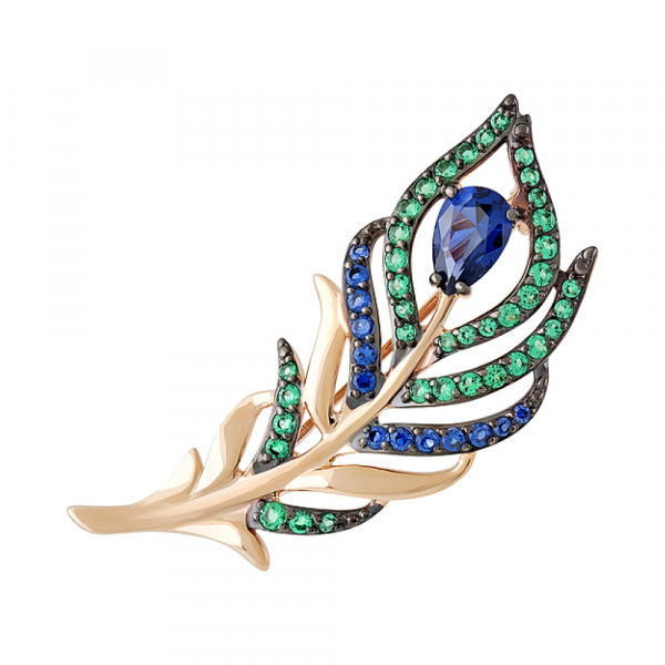 Золотая брошь с фианитом № 132175