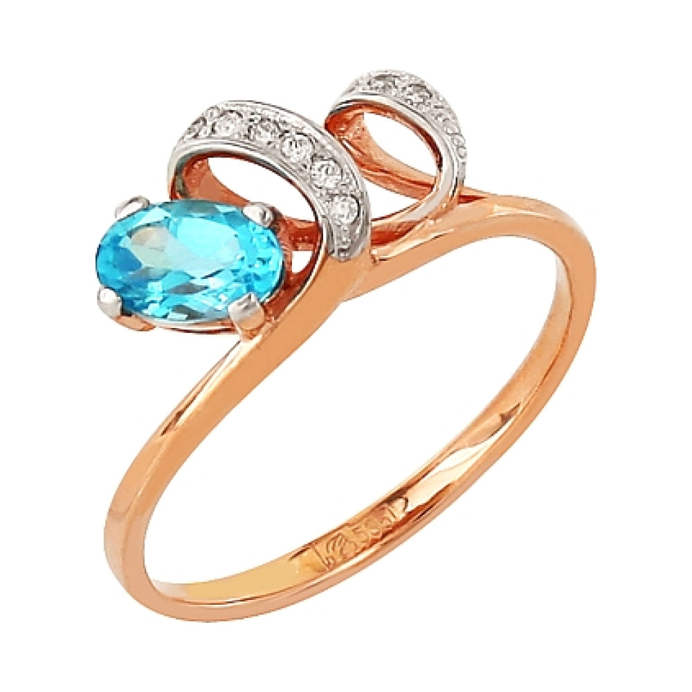 Золотое кольцо с топазом и фианитом № 95741