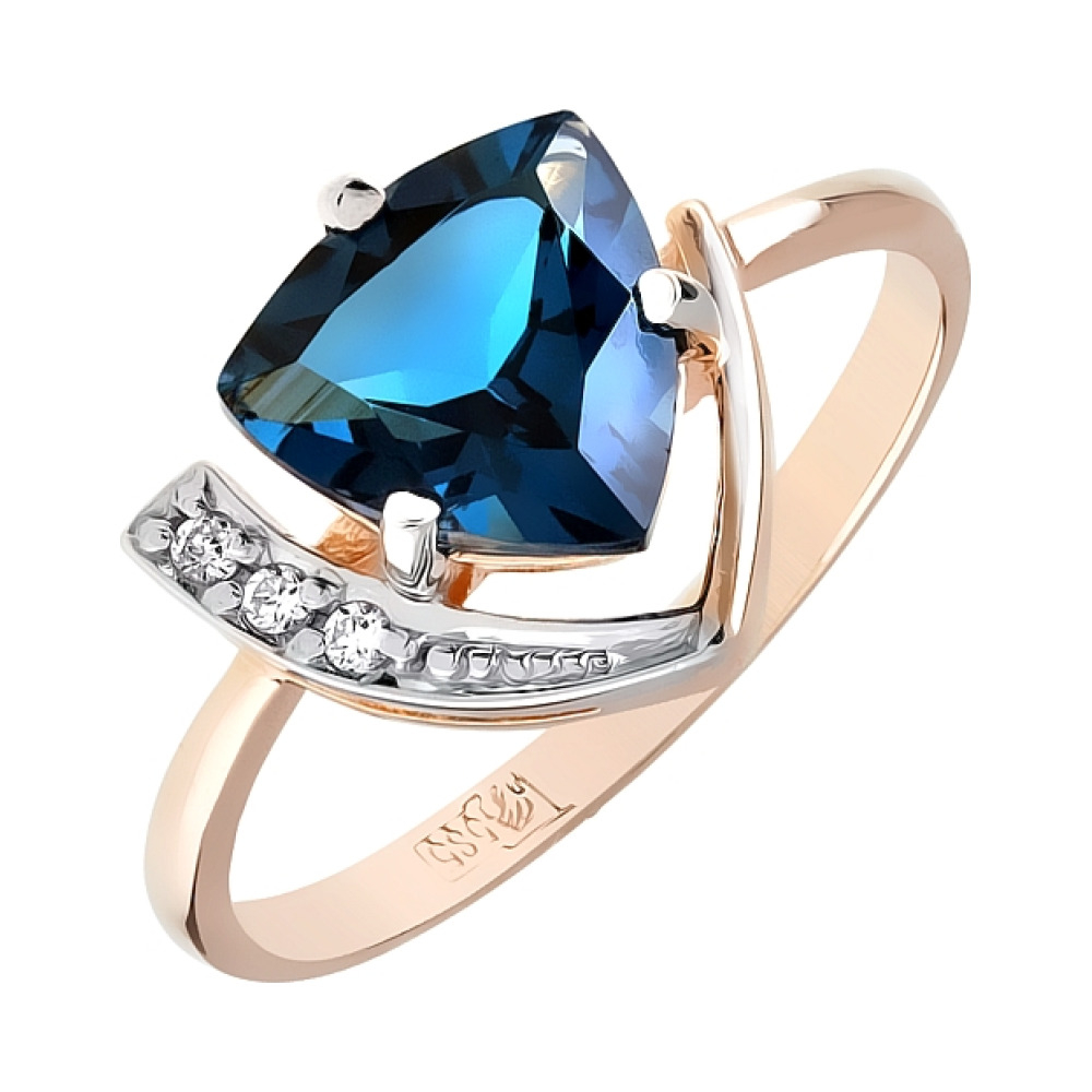 Золотое кольцо с топазом и фианитом № 110929