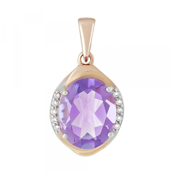 Серебряная брошь с аметистом и фианитом № 137362