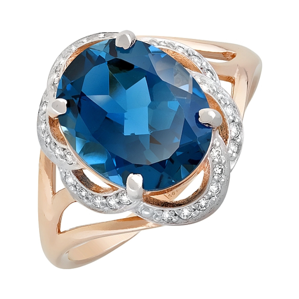 Золотое кольцо с топазом и фианитом № 119716