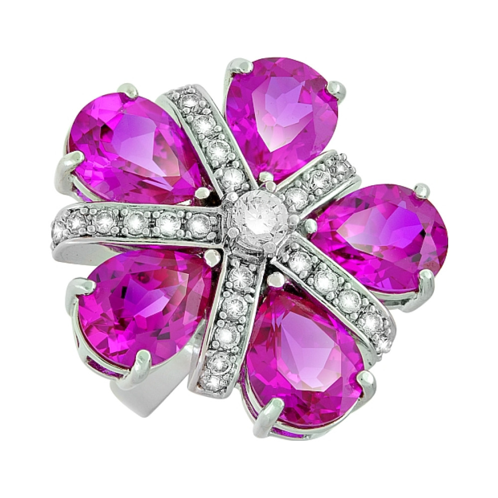 Серебряное кольцо с фиан. и имитац.корунда № 73688