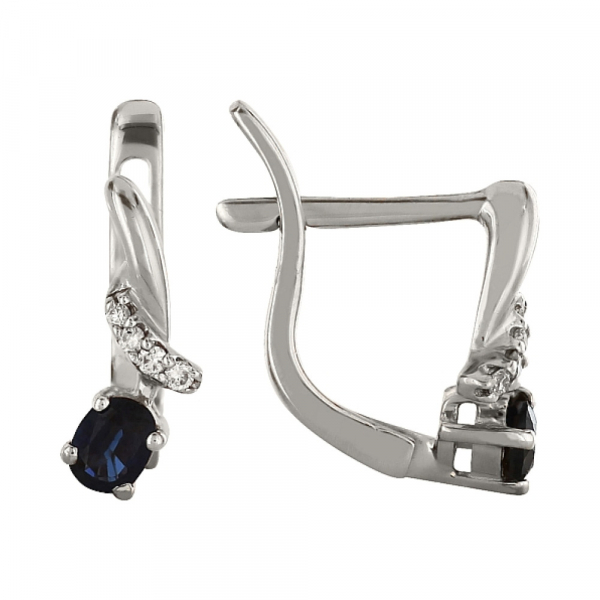 Золотые серьги с бриллиантом и сапфиром № 98061