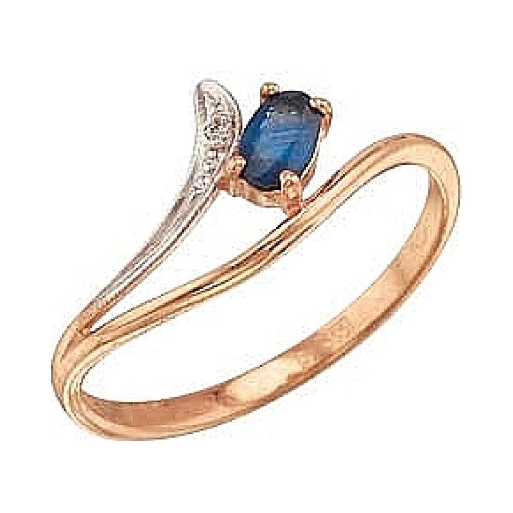 Золотое кольцо с бриллиантом и сапфиром № 33439