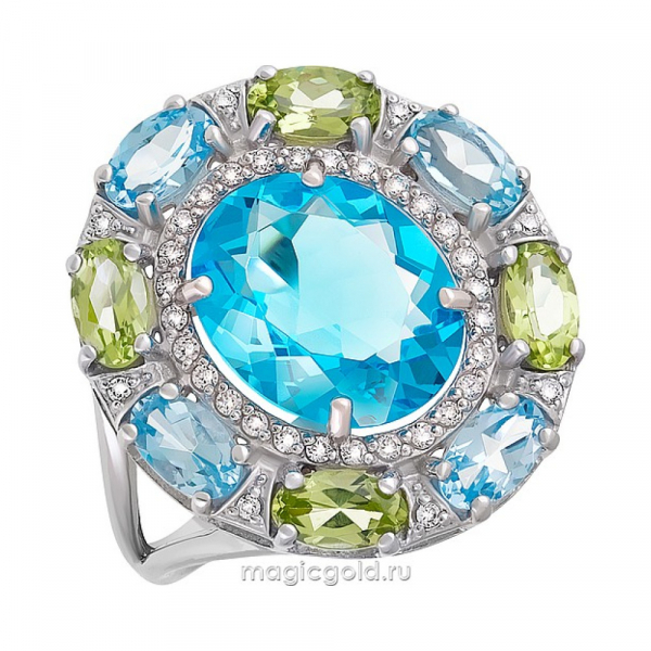 Серебряное кольцо с полудрагоценными вставками, алпанитом и фианитом № 133403