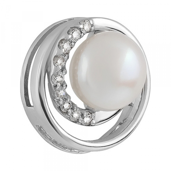 Серебряная подвеска с жемчугом и фианитом № 133029