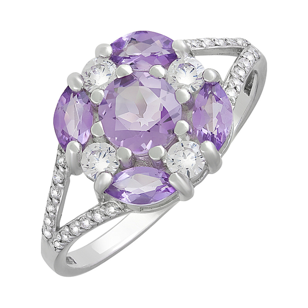 Серебряное кольцо с аметистом и фианитом № 123302