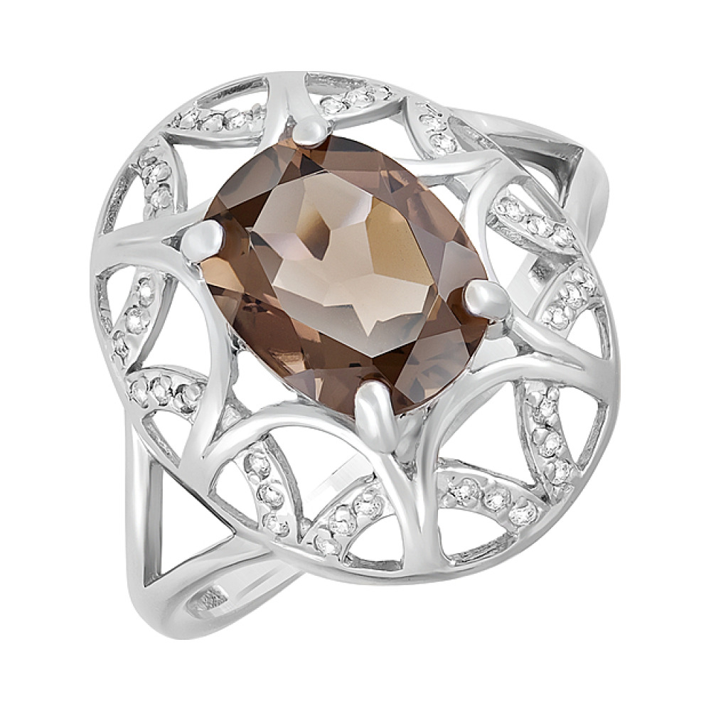 Серебряное кольцо с раухтопазом и фианитом № 124643