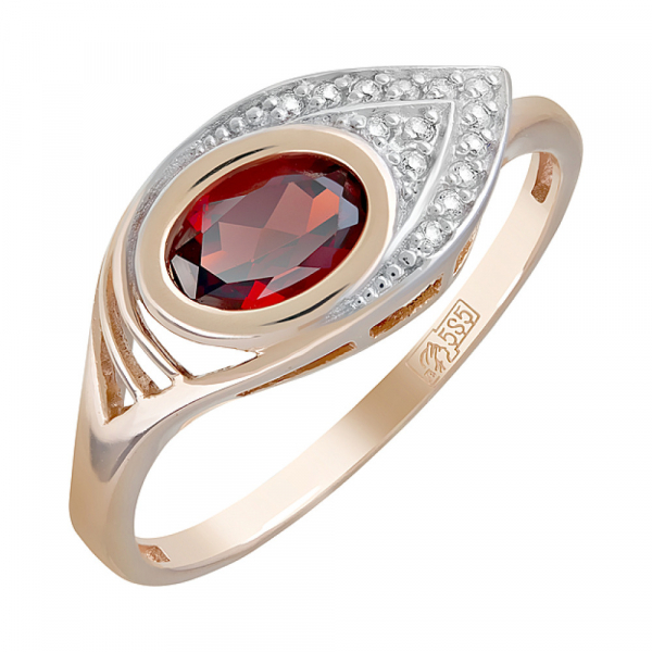 Золотое кольцо с гранатом и фианитом № 122853