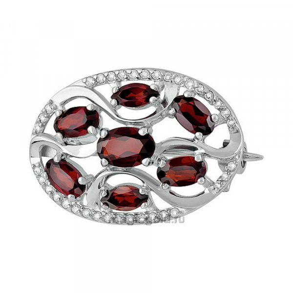 Серебряная брошь с гранатом и фианитом № 137360