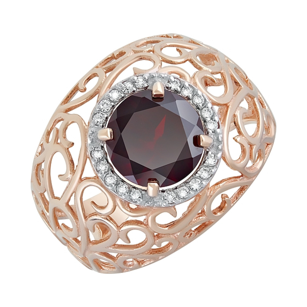 Золотое кольцо с гранатом и фианитом № 120294