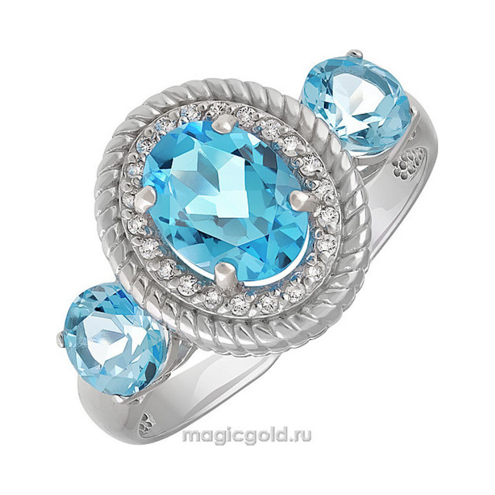 Серебряное кольцо с топазом и фианитом № 135294