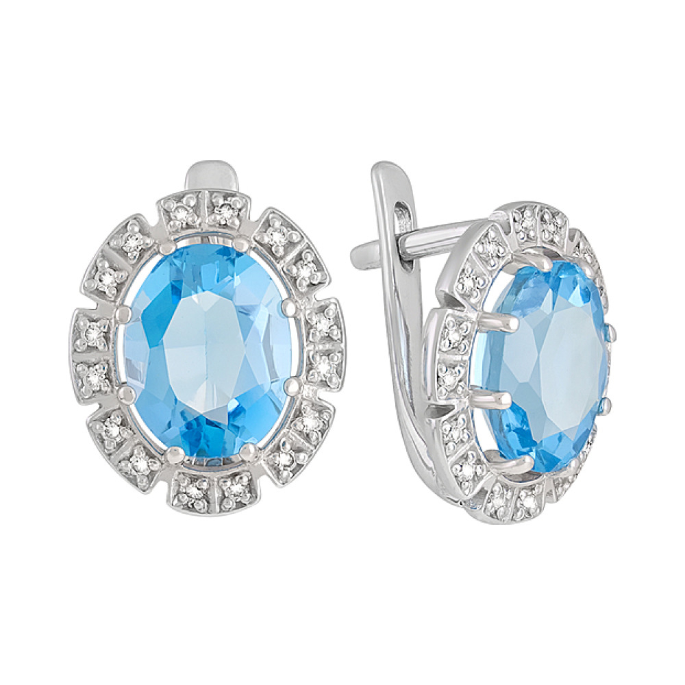 Серебряные серьги с топазом и фианитом № 128036