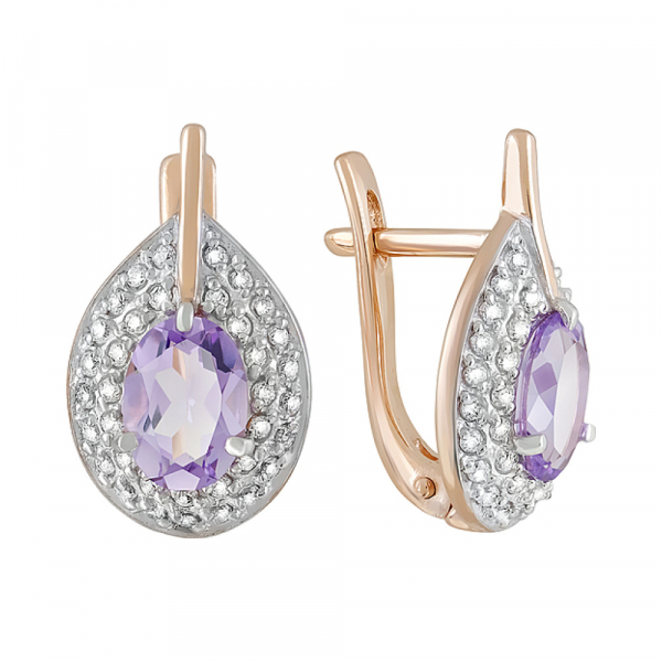 Золотые серьги с аметистом и фианитом № 122895