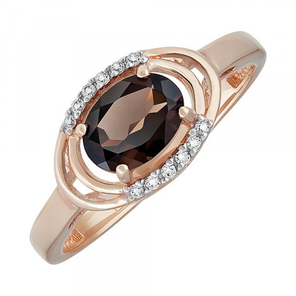 Золотое кольцо с раухтопазом и фианитом № 135093