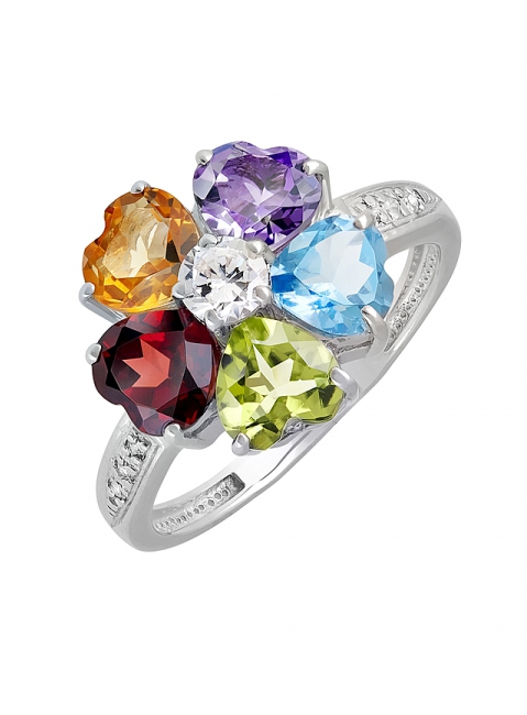 Серебряное кольцо с полудрагоценными вставками и фианитом № 131451